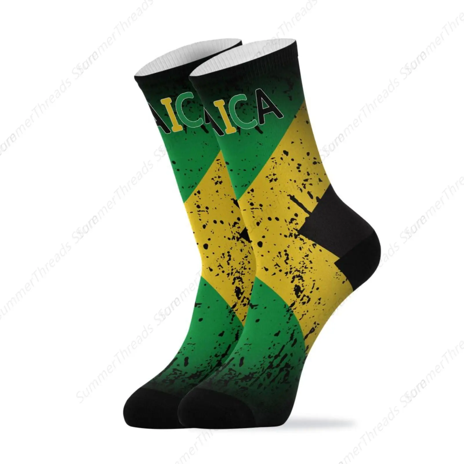 Distressed Jamaica Flag Jamaican Jamaica Unisex Casual Calf Socks Cute Novelty Crew Socks Fun Dress Socks for Women Men