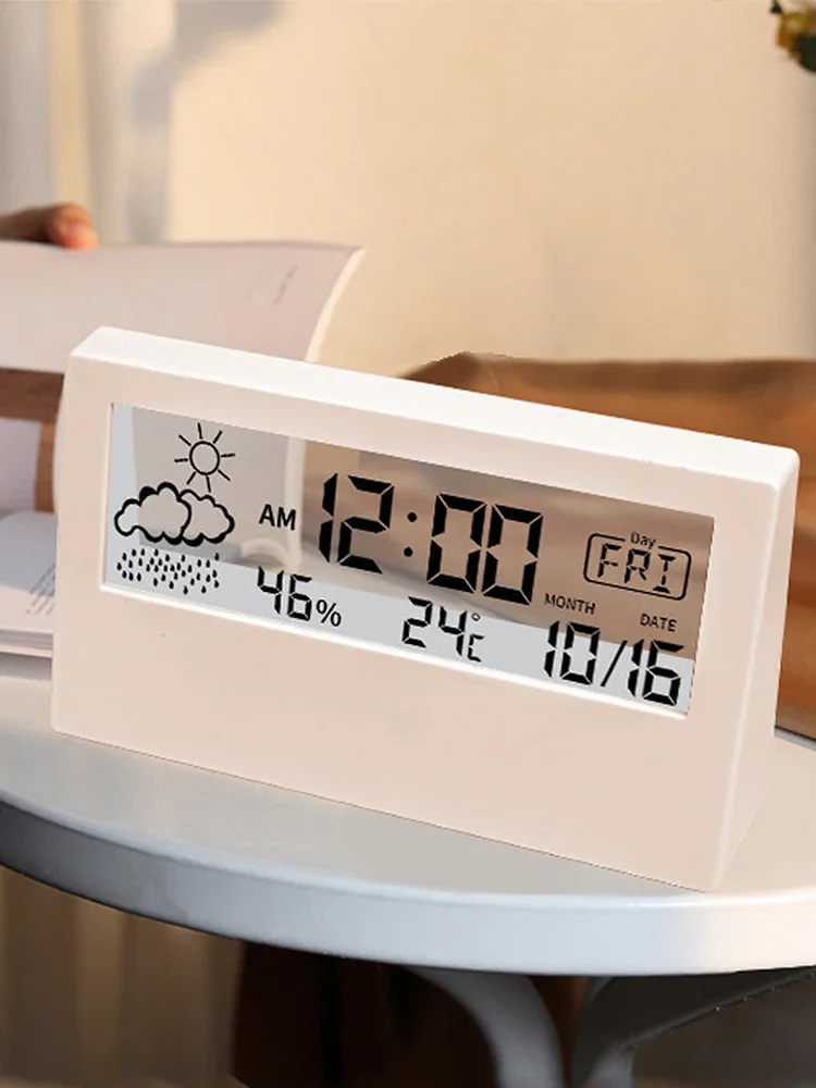 LED-thermometer Thermo-hygrometer Multifunctionele elektronische klok Temperatuur-vochtigheidsmeter Weerstation voor thuis met alarm - afbeelding 2