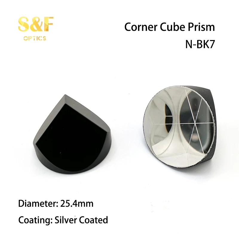 S&F BK7 Silver Coated D25.4mm 8 Arc Secs Return Beam Trihedral Retroreflector, 1inch Corner Cube Prism