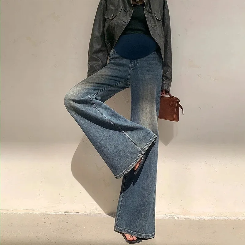 マタニティ用ロングジーンズ-春物-ワイドレッグ-ファッション-妊婦用デニムパンツ-プラスサイズ-妊娠中ストレートパンツ-卸売
