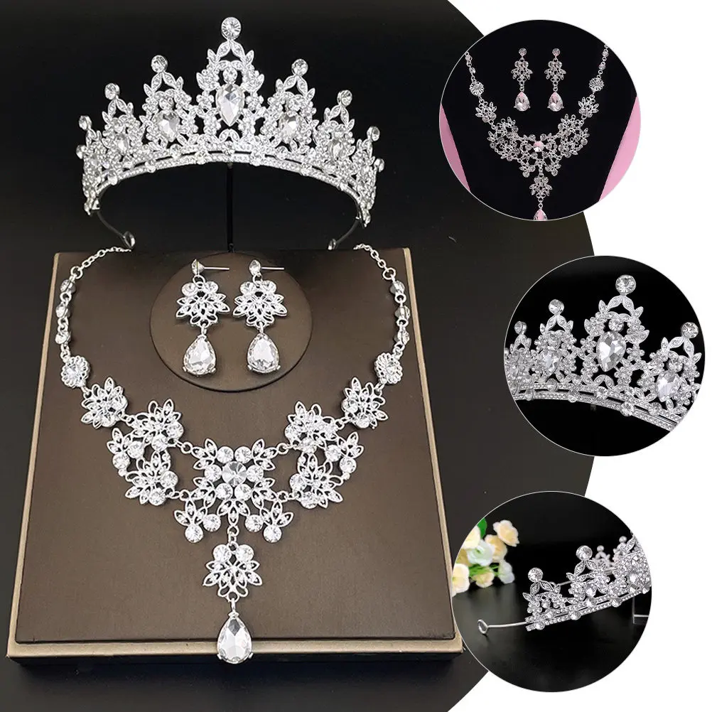 

Набор свадебных украшений: корона, ожерелье, серьги, тиара для невесты, подарок на вечеринку или банкет, блестящие, тонкая работа