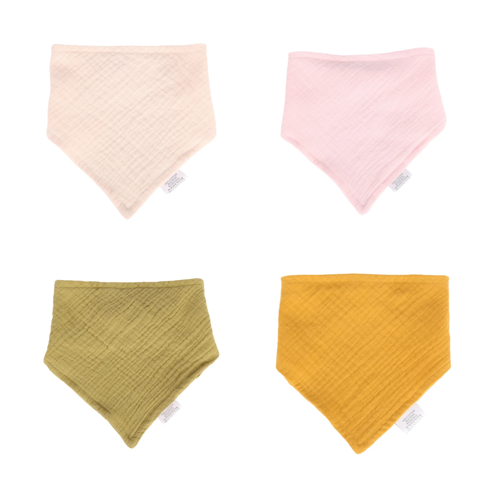 

Двухслойные марлевые слюнявчики из чистого хлопка для малышей (светло-розовый + цвет корня лотоса + армейский зеленый + желтый), набор из 4 штук