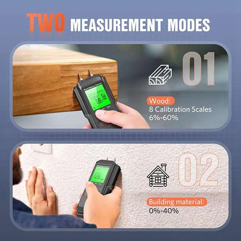 1 Piece Digital Wood Moisture Meter Inductive Hygrometer Black Plastic Ambient Temp Humidity Timber Damp