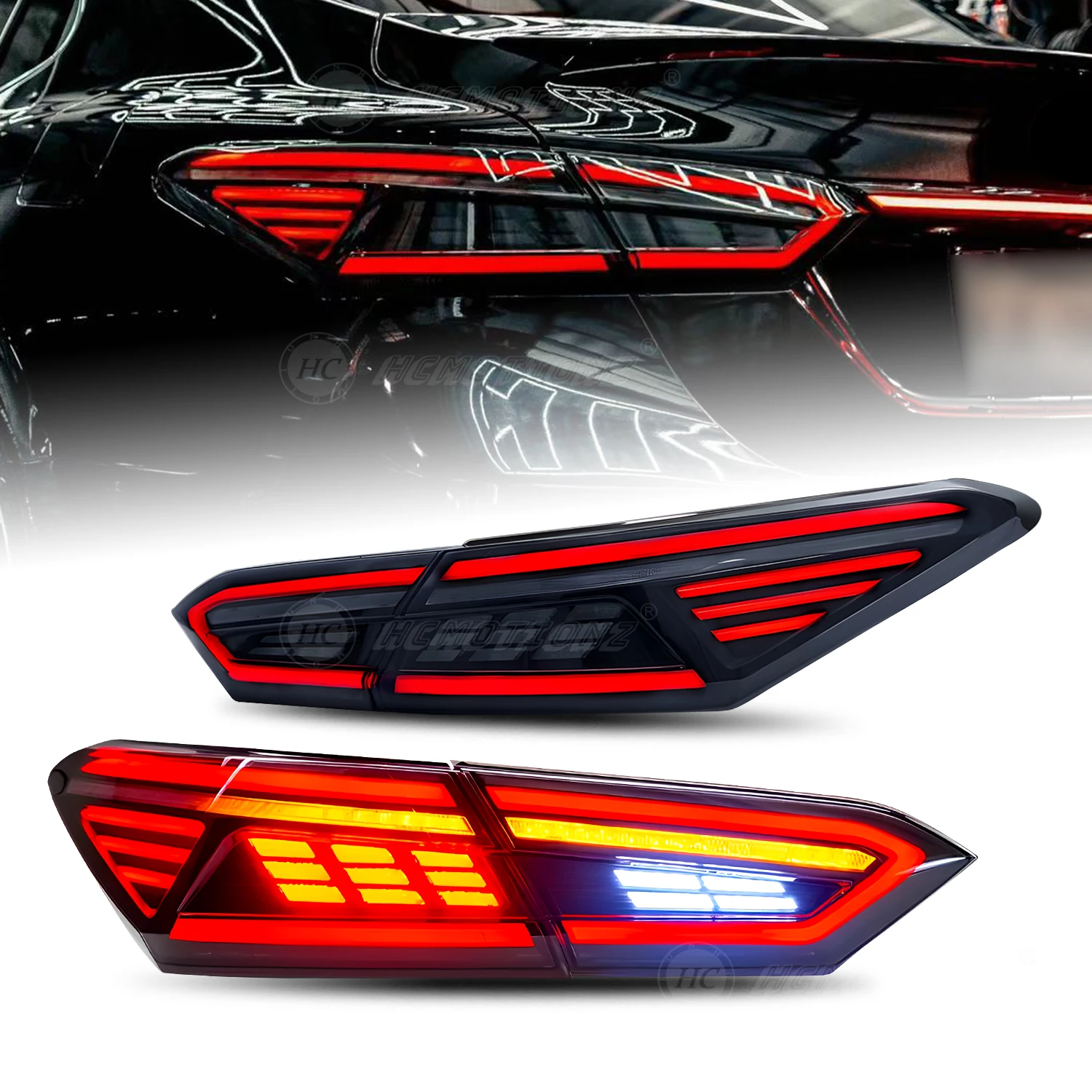 HCMOTIONZ Taillights For Toyota Camry 2018 2019 2020 2021 2022 2023 Smoke High Quality Car Accessories A Pair Rear Lamp