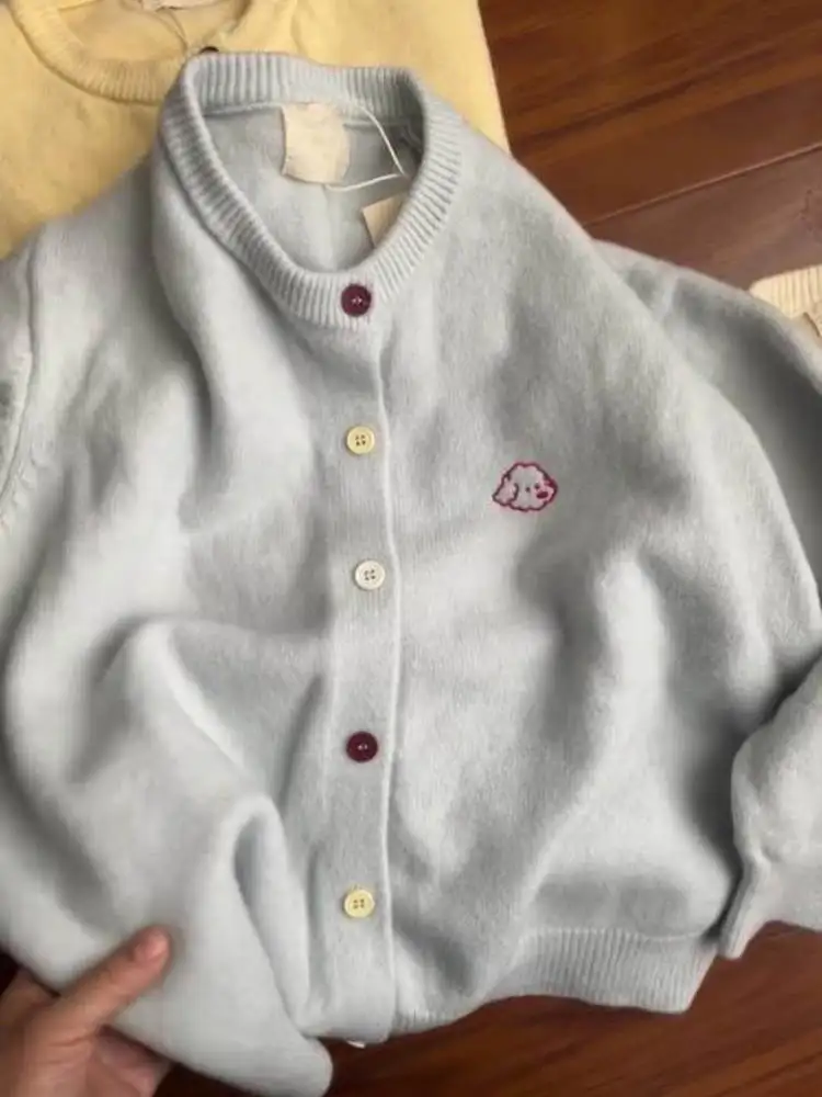 Dames los casual gebreid open vest binnenkleding herfst winter nieuwe Sle beer/varken/dier patroon geborduurd...