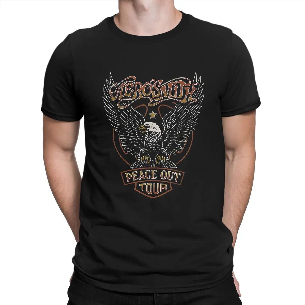 Men's T-Shirt Modern Eagle Poster Vintage Cotton Tees Short Sleeve Aerosmith T Shirts Crew Neck Clothes Gift Idea