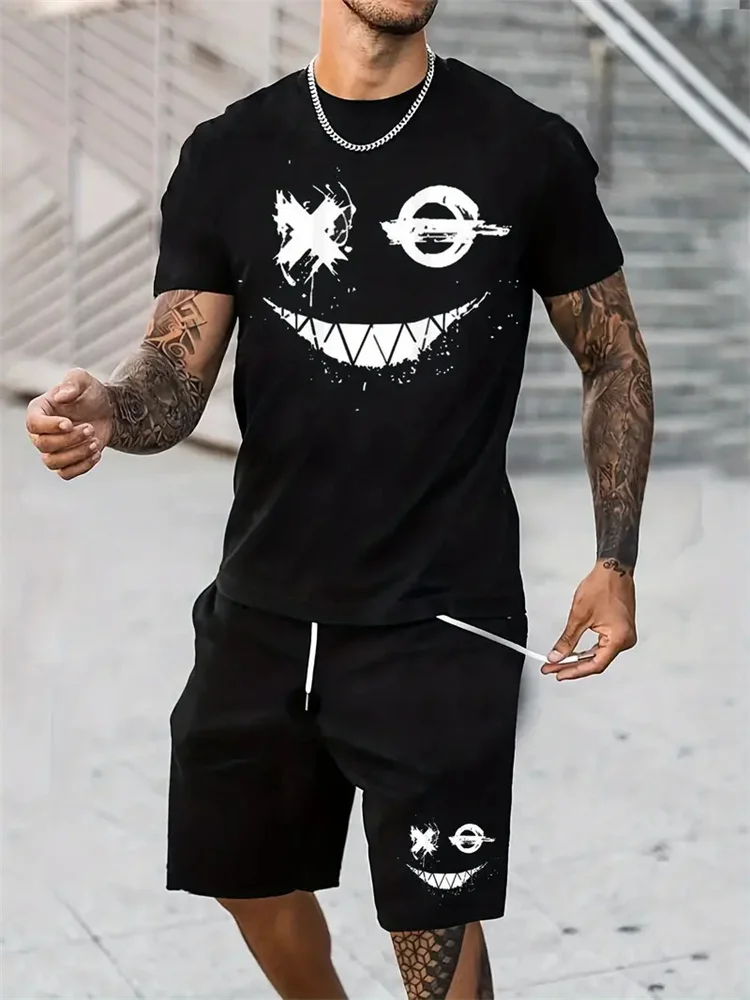 2025 hommes mode T-shirt ensemble short et haut amusant imprimé vêtements de sport deux pièces ensemble été surdimensionné hommes décontracté Hip Hop Street Wear M-3