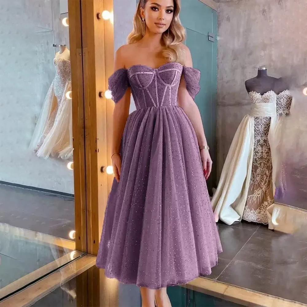 

Stunning Light Purple Tea Length A Line Prom Dresses Custom Made Formal Party Grown 2025 Girl Wear