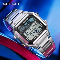 SANDA 6196, reloj de pulsera electrónico a la moda para hombre, Esfera luminosa multifuncional, calendario, relojes digitales deportivos impermeables para hombre