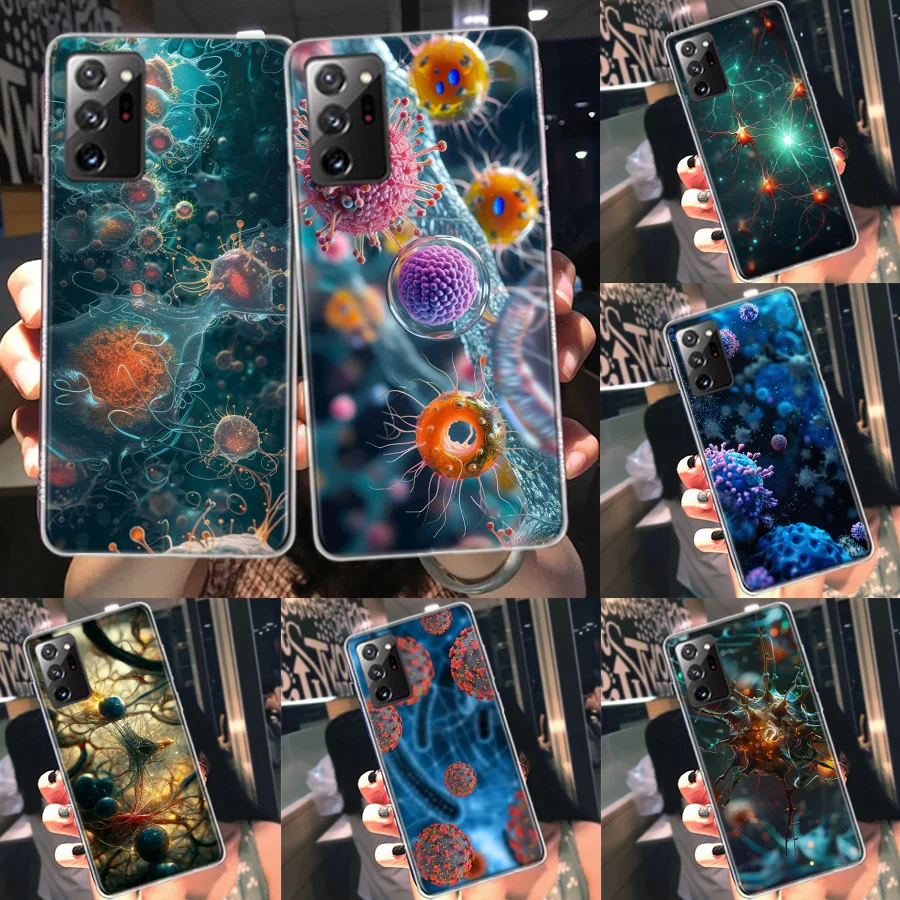 Microscope Virus Close up Phone Case For Galaxy Samsung S22 Plus S21 Ultra Clear S20 S23 S24 FE S10 S10E S9 S8 Cover Pattern Cap