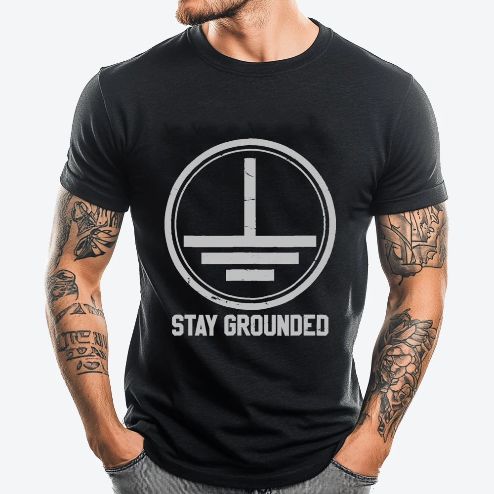 Electrician Stay Grounded Funny Engineer Oversized T Shirt Men Summer Streetwear Man