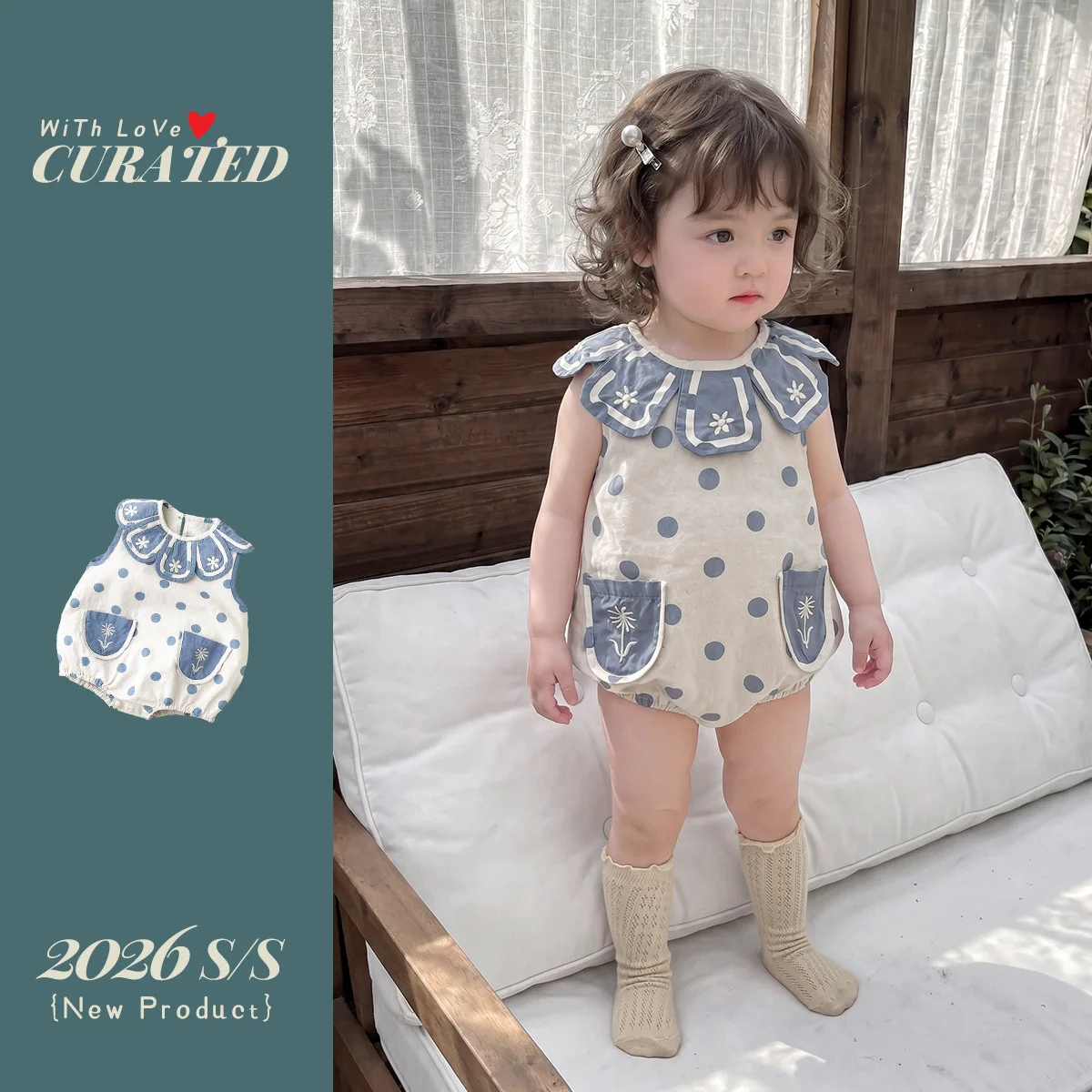 French Sleeveless Jumpsuit for Baby Girls, Summer Flower Embroidered Doll Collar, Thin Romper Clothes, Baby Crawling Clothes