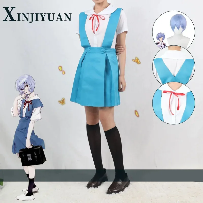 Rei Ayanami Cosplay Costume Asuka Langley Soryu Cosplay Girl Women School Uniform Dresses Wig Hair Clips Halloween Loli Clothing
