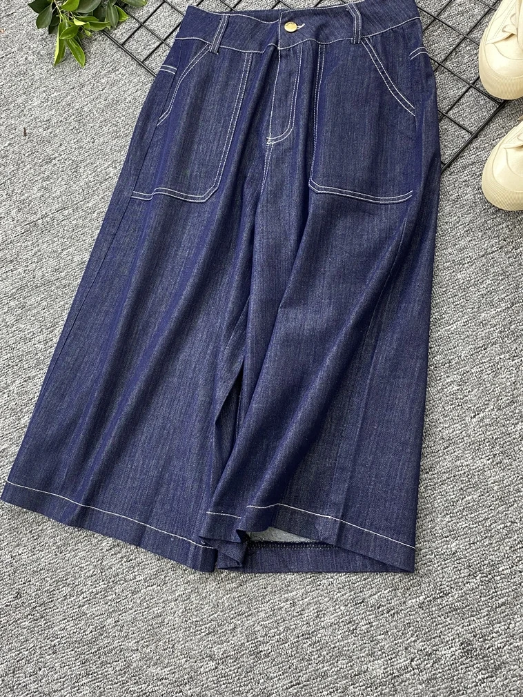 

High Waist Wide Leg Jeans Women's Summer Casual Slim Straight Loose Fit Jeans Mid-Calf Six Seven Length Denim Pants