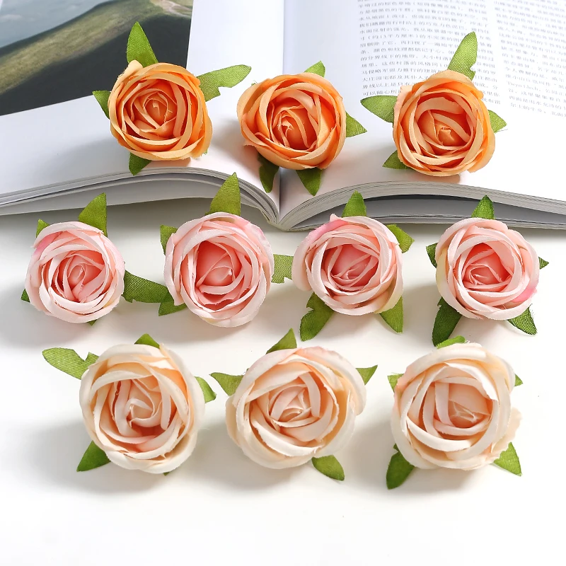 5/10PCSRose Tea Buds Artificial Flowers Head Silk Fake Flower For Home Wedding Decor Christmas 2023 Party DIY Wreath Accessories