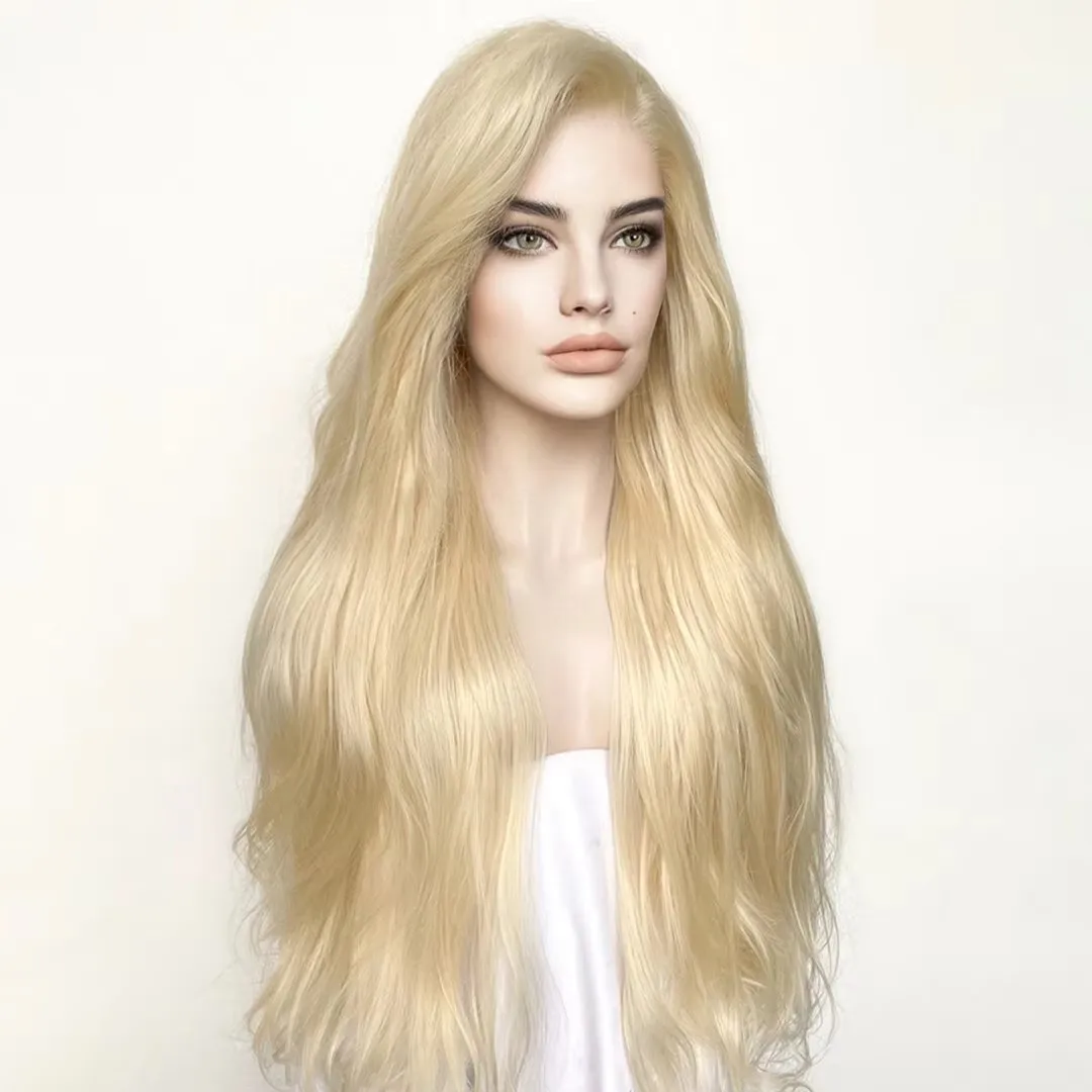 

MXWIGS 613 Светлые волнистые волосы Синтетический парик фронта шнурка 13X4 для женщин Косплей Длинные бесклеевые предварительно выщипанные термостойкие волокна