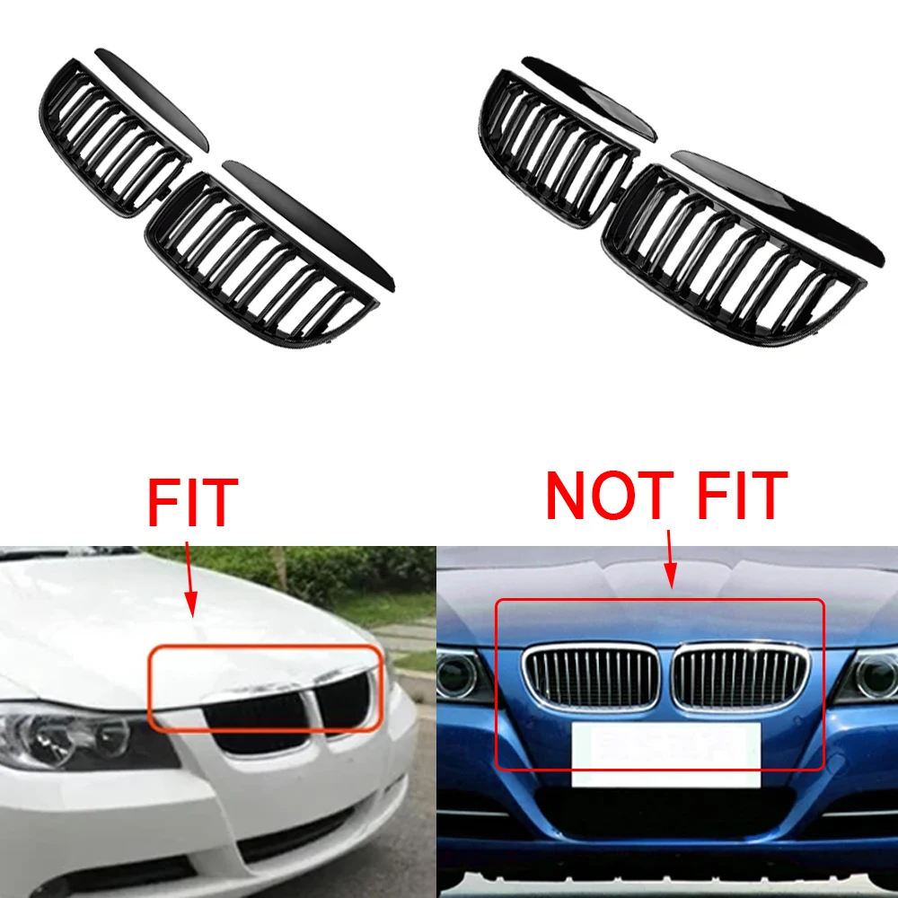 

Matte/Gloss Black Front Bumper Kidney Grille Grill Hood Mesh Double Line for BMW 3 Series E90 E91 2005 2006 2007 2008 pre-LCI