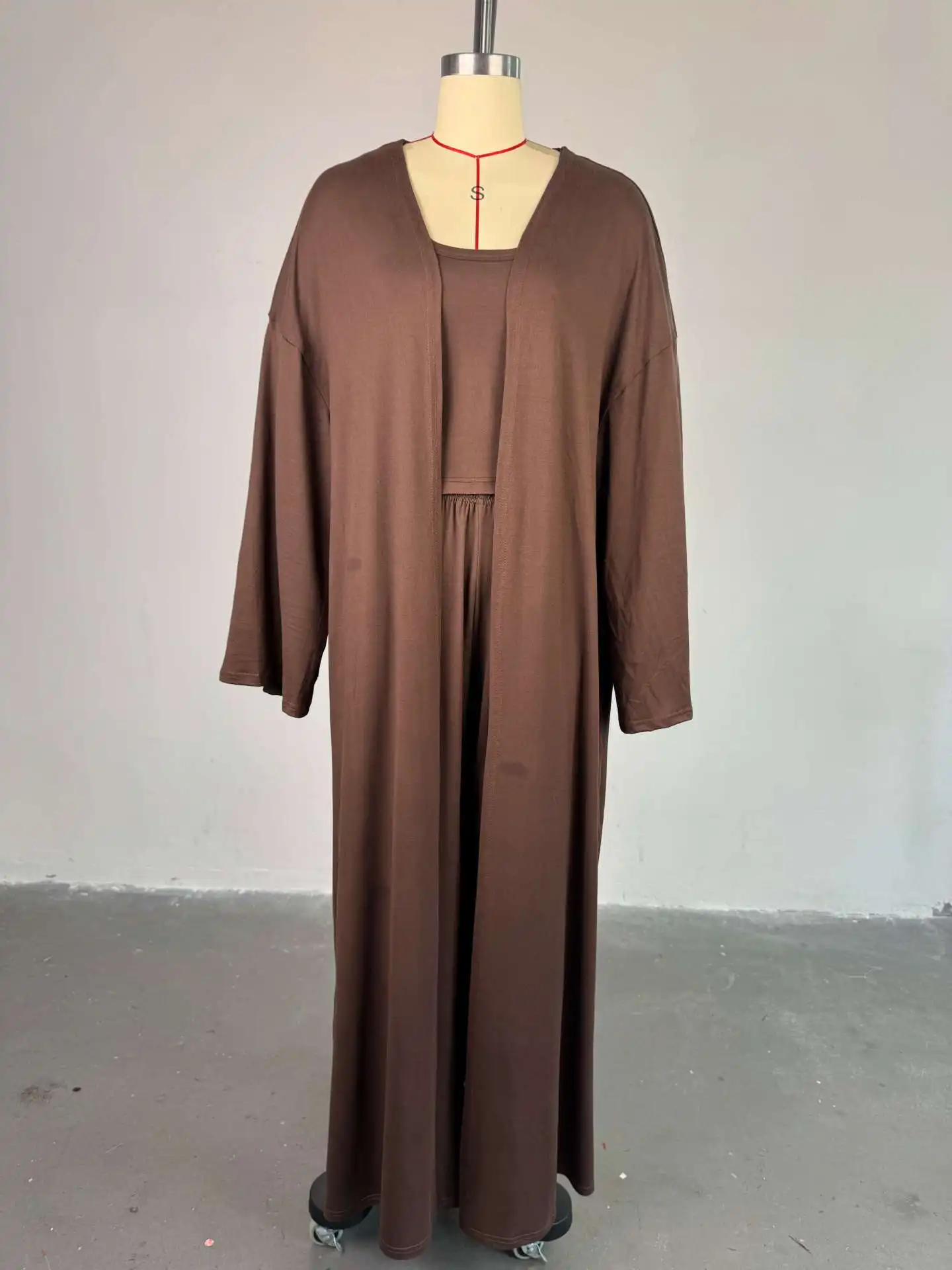 Elegant Women's 3-Piece Set Solid color tank top loose wide leg pants set long sleeved long cardigan jacket pants set woman set