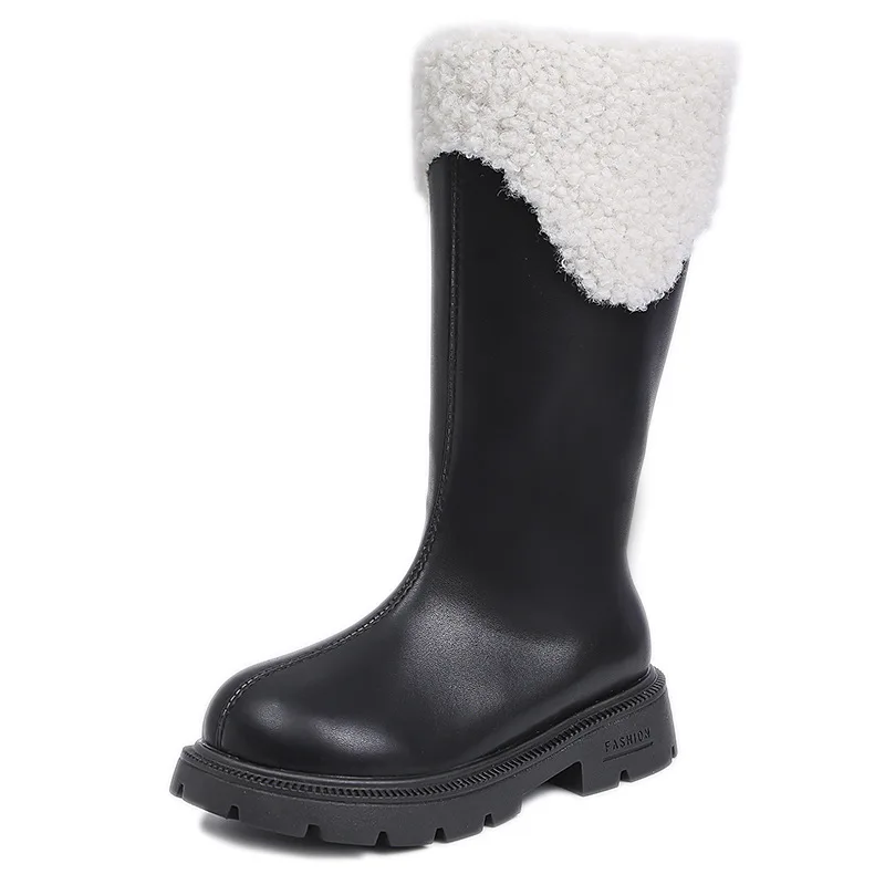 Picture 5: Girls Side Zipper Waterproof Riding Boots 2026 Fall Winter New Faux Fur Lined Princess Boots for Kids Non-Slip Warm Long Boots