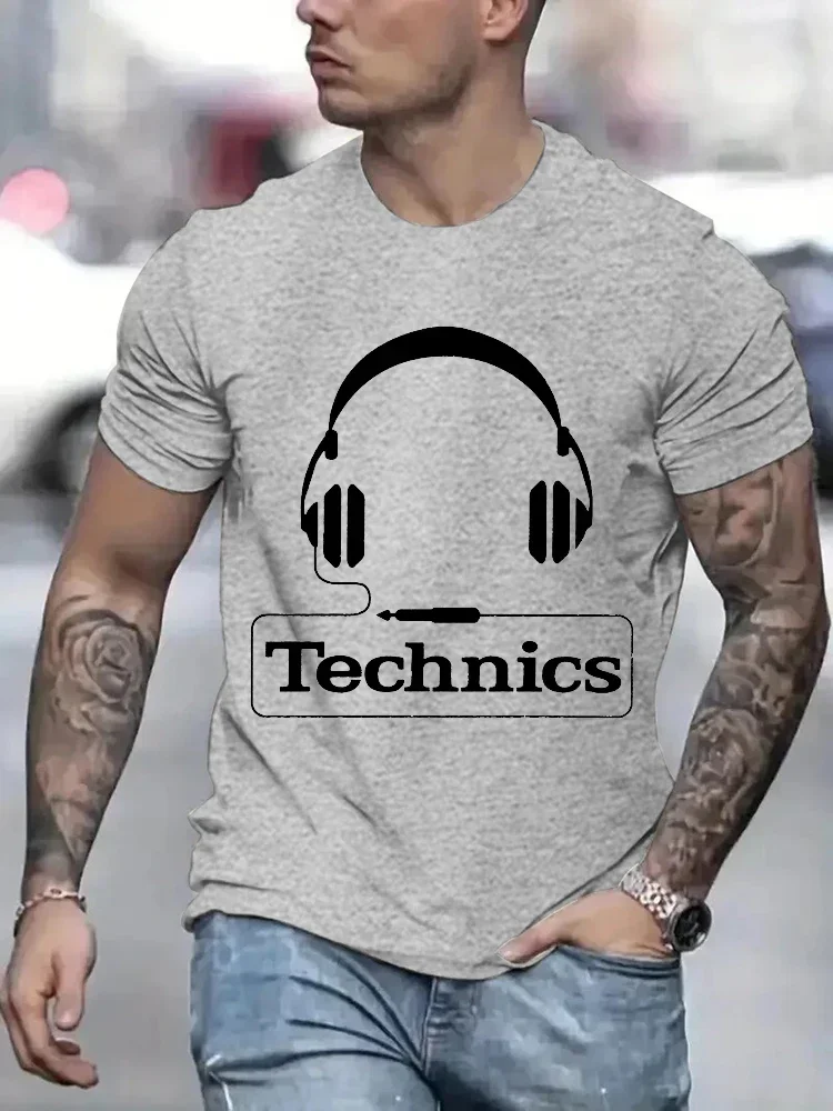 Technics Headphone Print T Shirts Men Harajuku Fashion T Shirt Oversized Summer Short Sleeve T-shirts Trendy Loose DJ Tee Tops