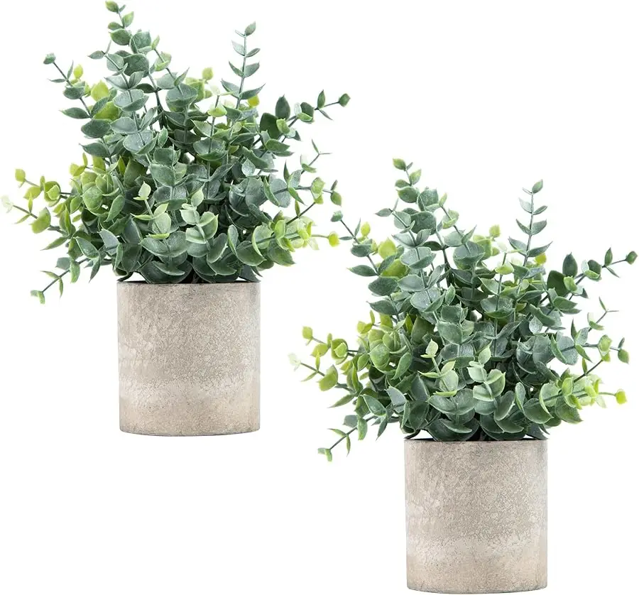 

2 Pack Small Fake Plants Eucalyptus Potted Artificial Plants for Shelf Desk Home Bathroom Farmhouse Room Coffee Table Decor (Sag