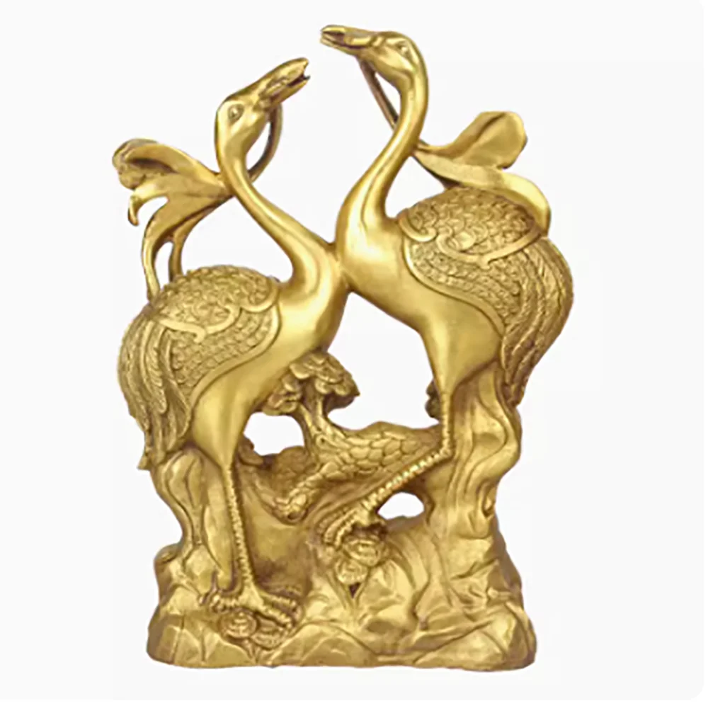 Brass Xianhe and Hejia Ruyi Crane Copper Crafts Double Crane Decoration