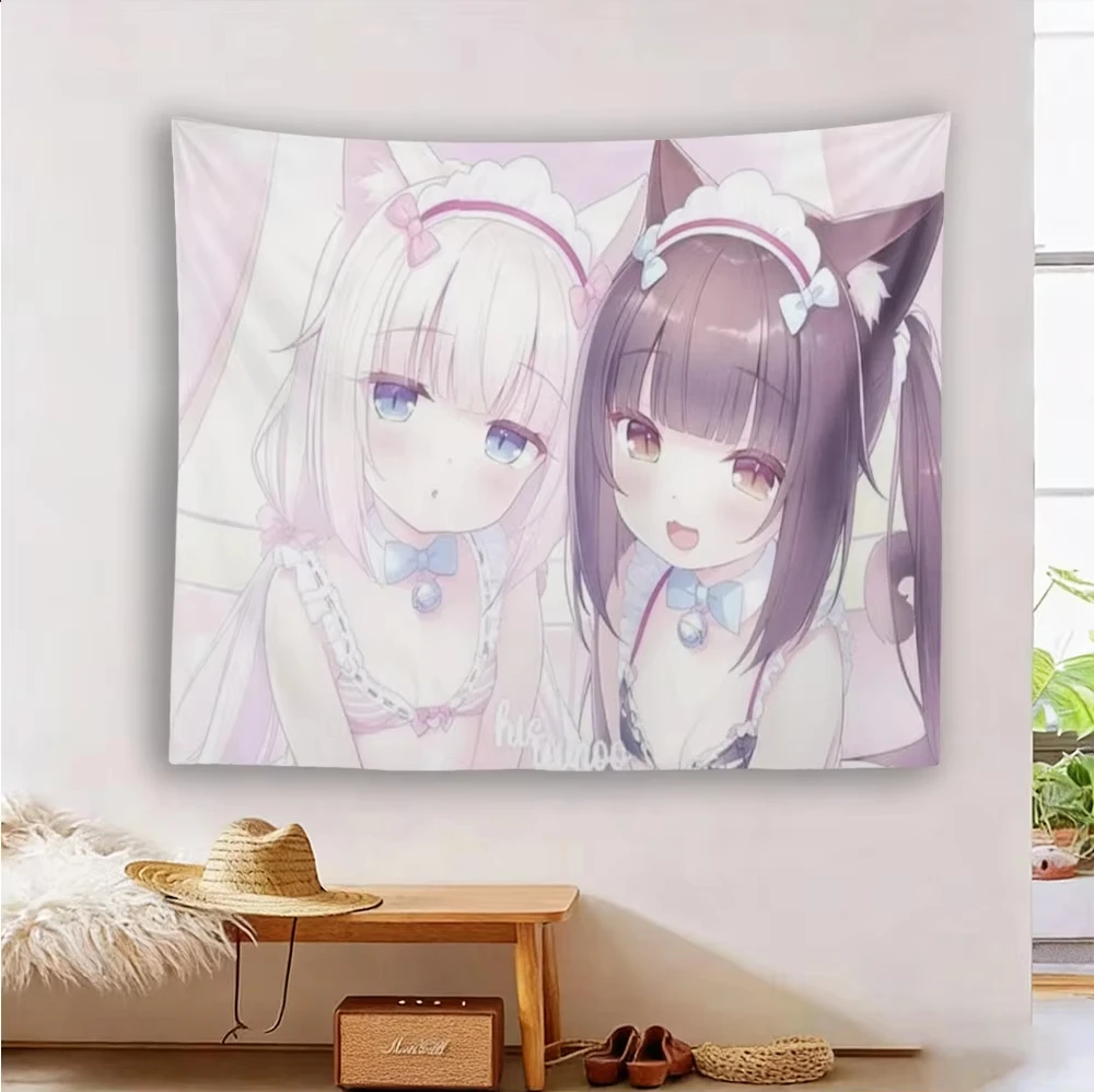 1pc Anime Tapestry, Diseño Kawaii De Chica Gato, Decoración Anime Rosa Pastel Trendy Dorm Bedroom Living Room Decoration Items