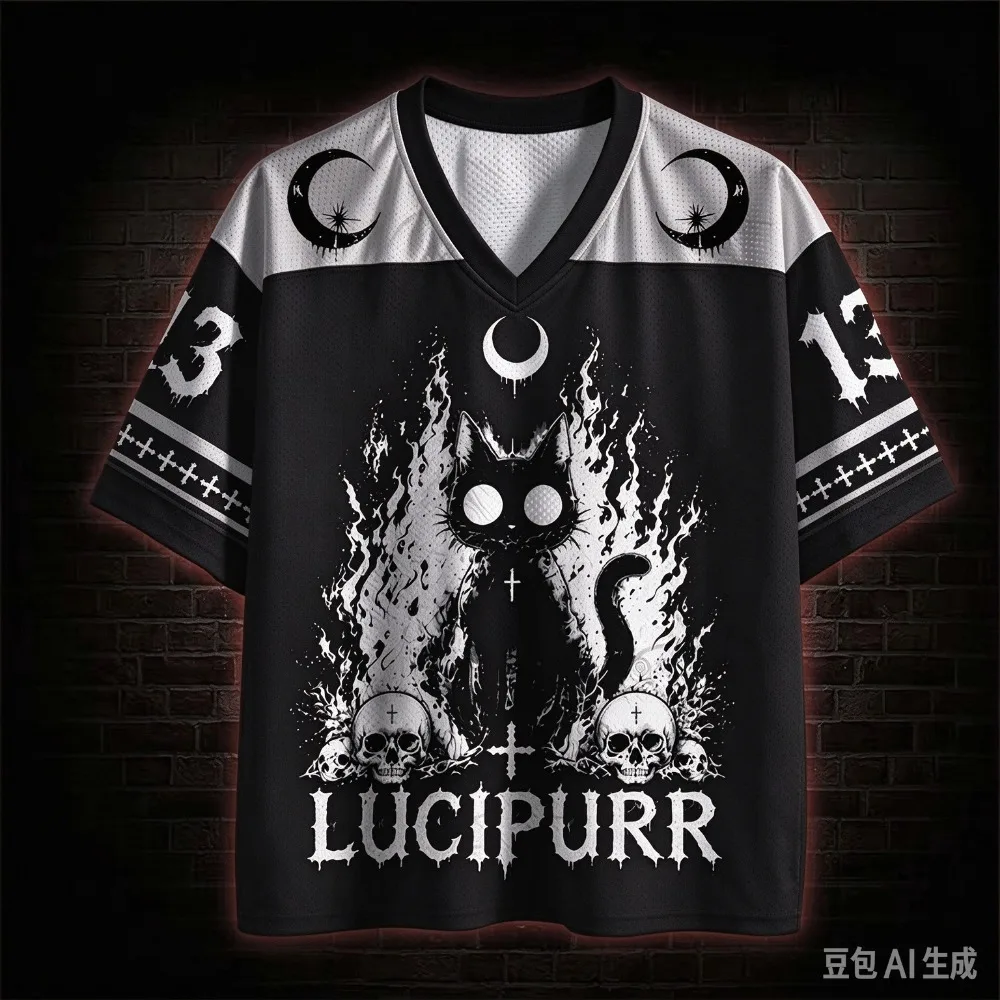 Black Cat Skull Pattern Gothic Punk 3DPrint Sport Quick-dry Breath Men Plus-sizeT-Shirt Outdoor Street Casual Parent-Child Cloth