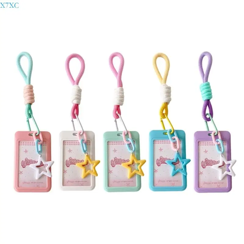 

X7XC Pu Leather Photocard Holder,3Inch Credit Card Sleeve Pendant Keychain Badge Holder for Student Card Cards Card