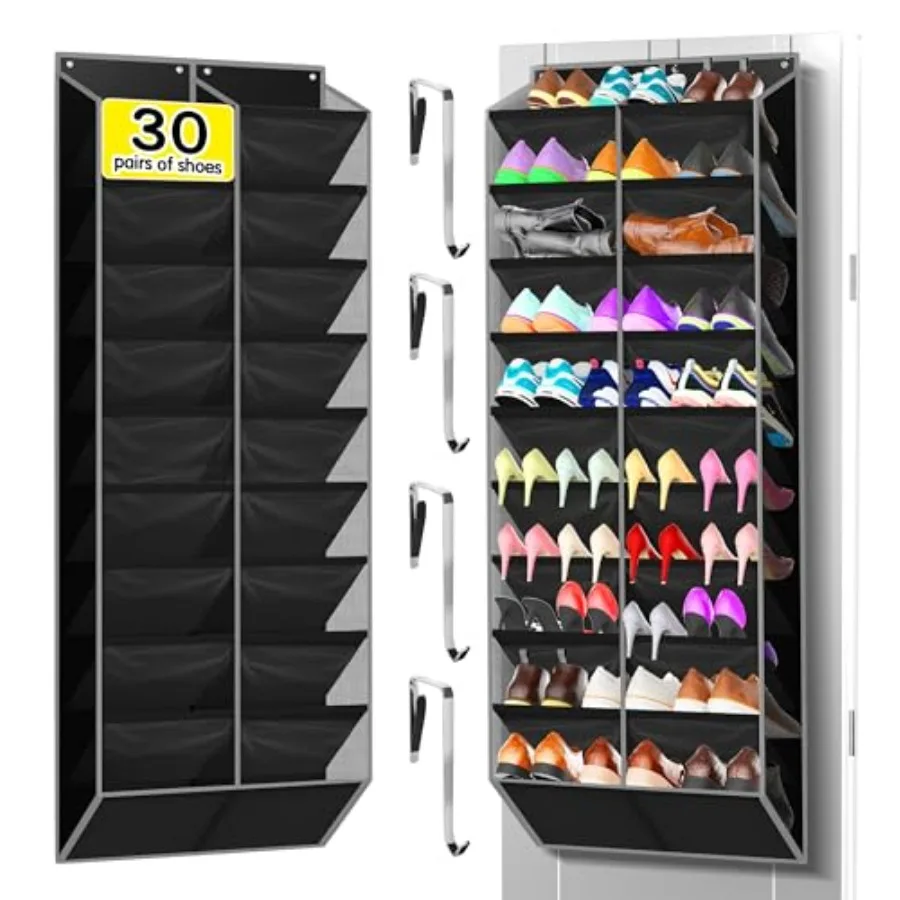 

10-ярусный органайзер для обуви на дверь, 20 карманов, вмещает 20-30 пар, из прочной ткани Оксфорд с шестиугольной сеткой, для ботинок и кроссовок