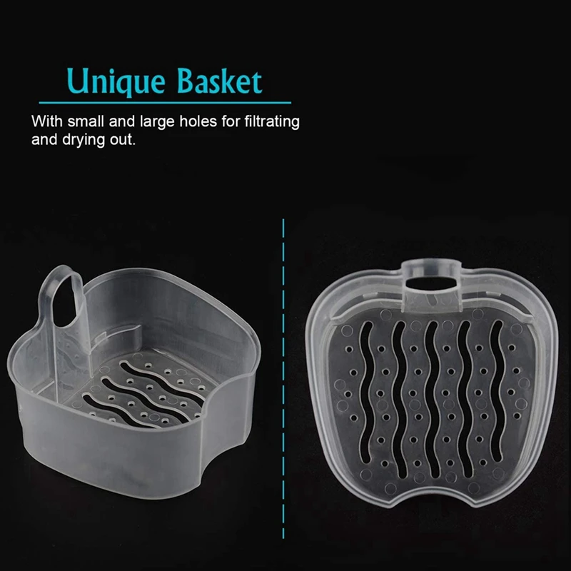 2X White Denture Case, Denture Cup With Strainer, Denture Bath Box False Teeth Storage Box With Basket Net Holder