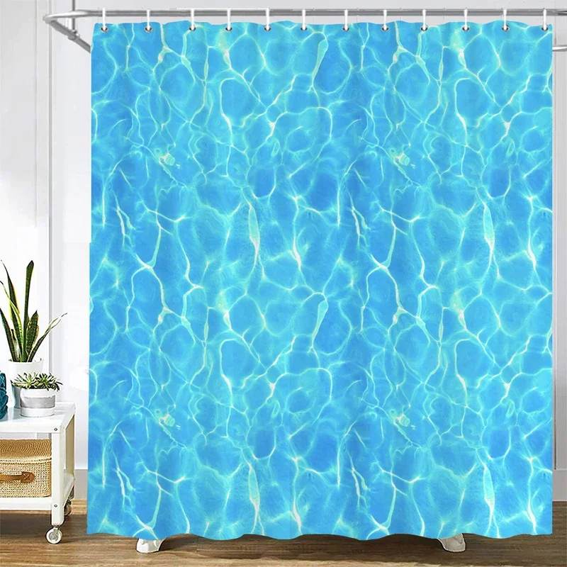 Waterproof Fabric Bathroom Curtains Blue Sea Ocean Water Ripple Pattern Shower Curtain with Hooks Home Decor Bath Curtains