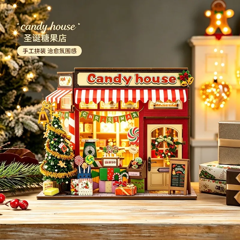 

Christmas Candy House 3D Wooden Puzzle DIY Assembly Model Handmade Craft Home Decoration Christmas Birthday Family Holiday Party
