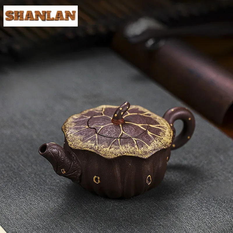80ml Boutique Yixing Purple Clay Teapots Master Handmade Lotus Leaf Rhyme Pot Raw Ore Purple Mud Kettle Chinese Zisha Tea Set