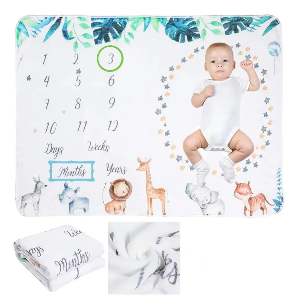 VIKAMA Baby Monthly Growth Milestone Blanket Newborn Calendar Growth Chart 100-Day Commemorative Photo Prop Blanket