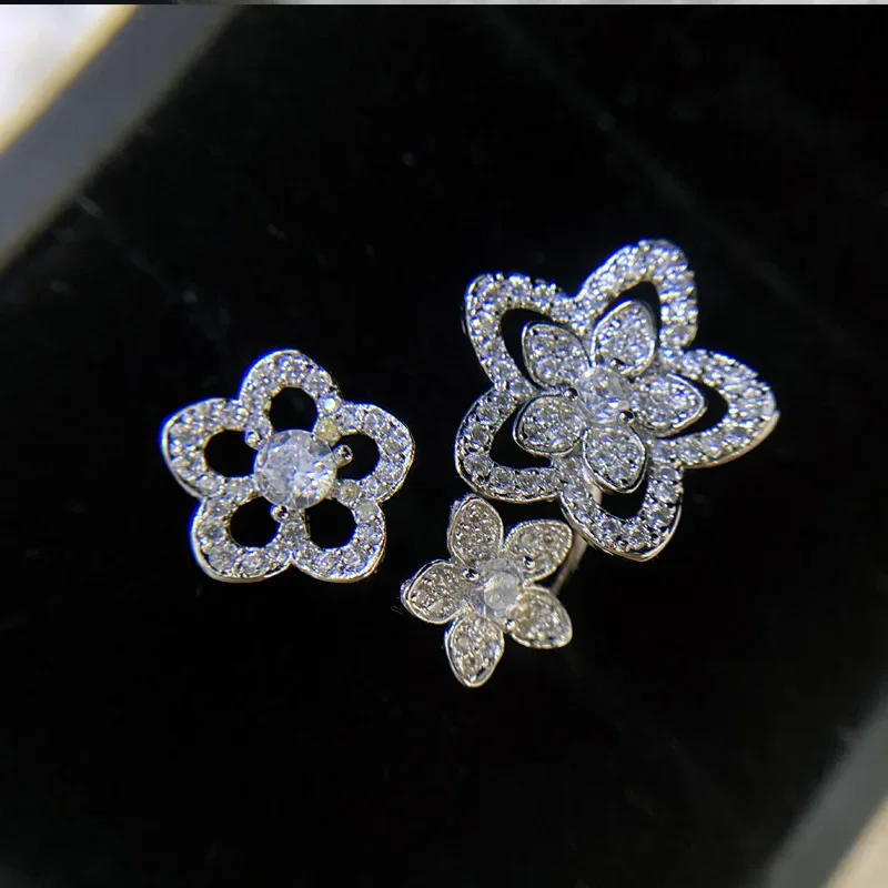 خاتم MDLFES مويسان الماسي على شكل زهرة العالم مطلي بالذهب عيار 18 قيراط أزياء الزركونيوم الرائعة متعددة القطع