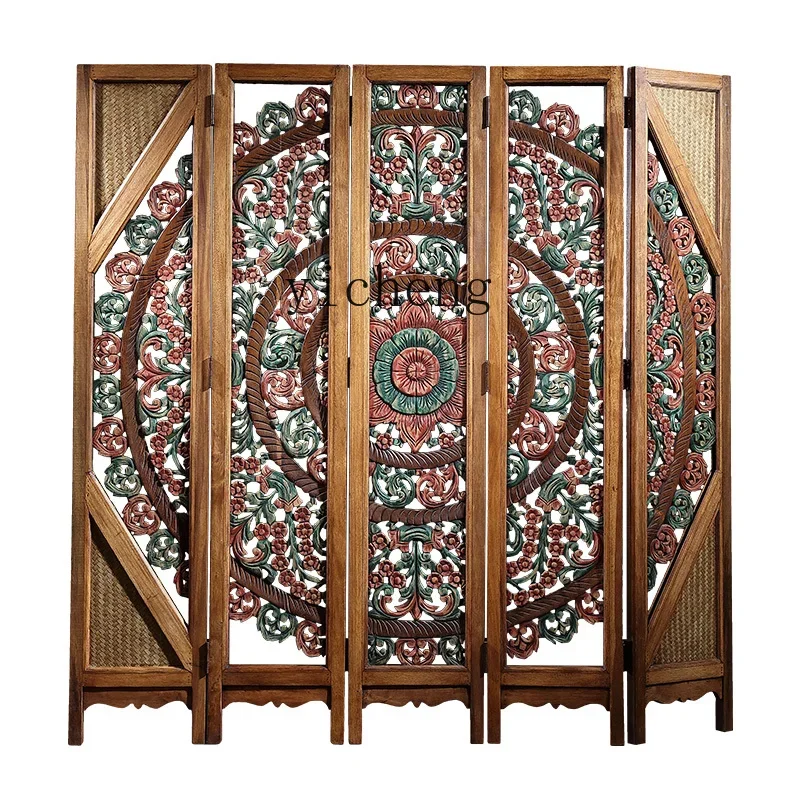 

Wood Carving Subareas Screens Southeast Asia Retro Hollow Folding Living Room Entrance Furniture