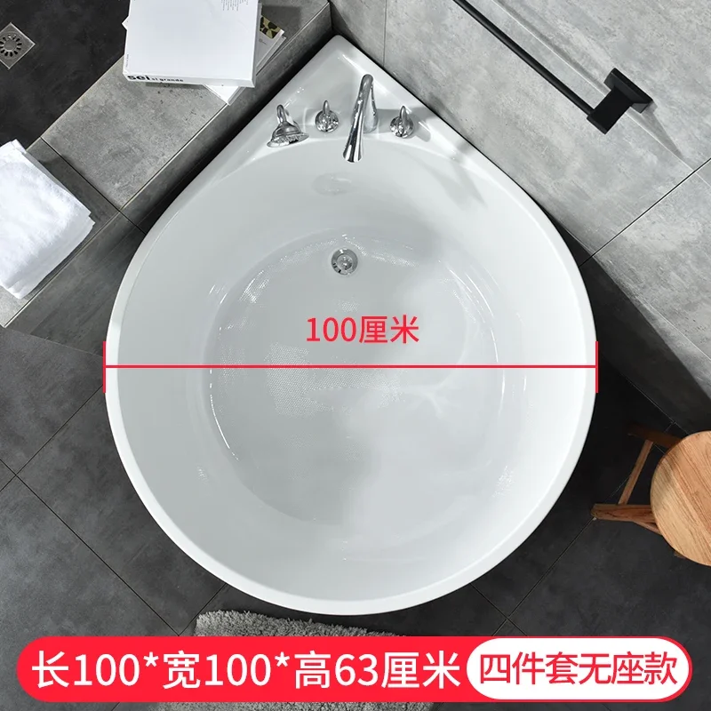 Vasca da bagno rotonda approfondita indipendente, vasca da bagno in acrilico, sedile domestico
