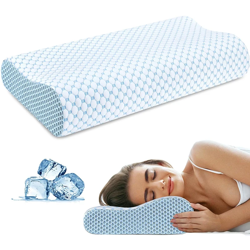 

1pc Cool feeling Memory Foam Pillow, 2 in 1 Ergonomic Orthopedic Cervical Pillow for Neck Pain, Sleep Support Pillow Neck Pillow