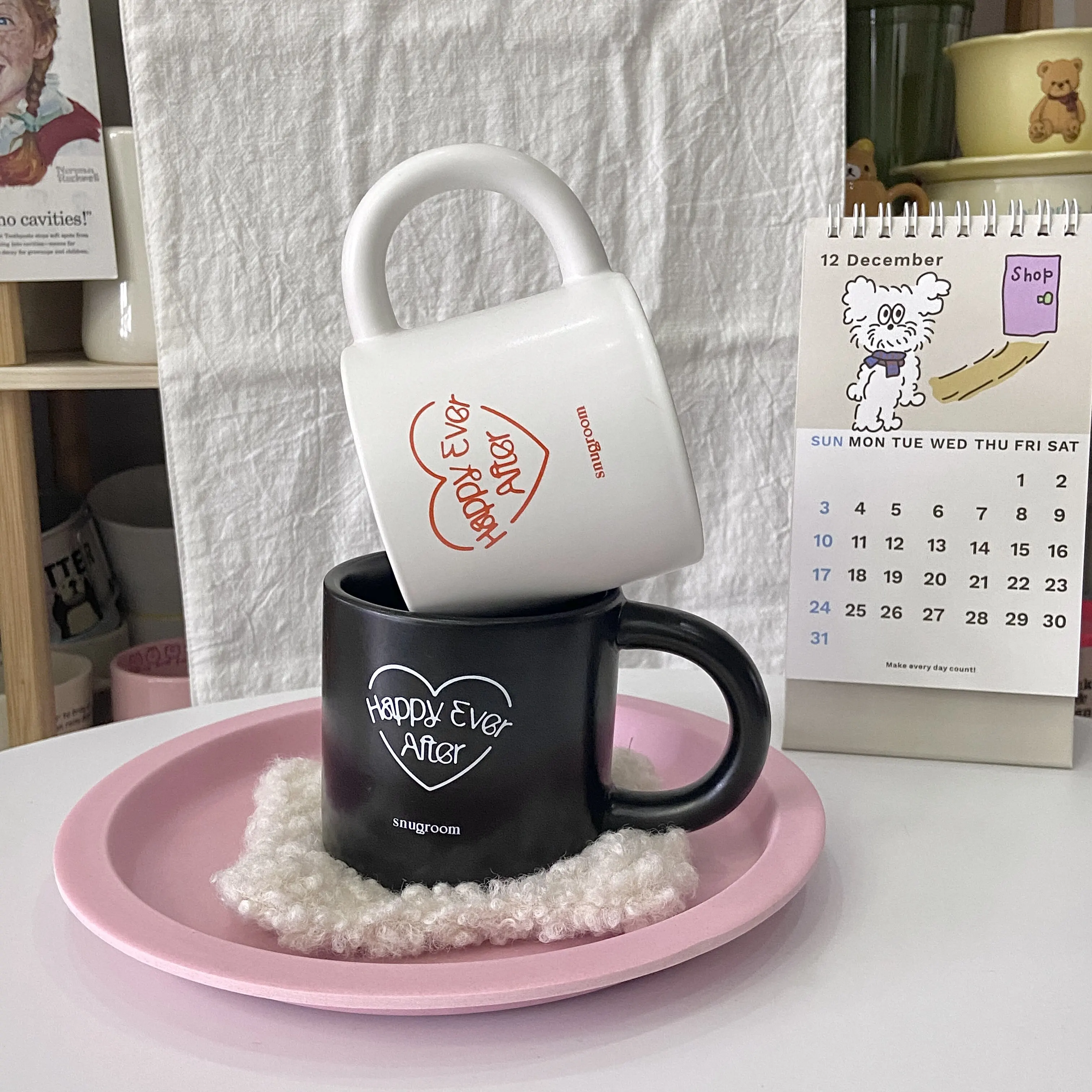Cute Handle Ceramic Mug 2026 New Household Letter White Couple Coffee Cups Creative High-Temperature Resistance Mug for Gift