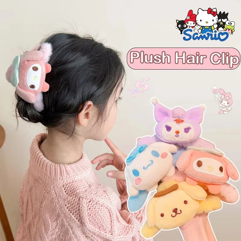 

Sanrio Kuromi Plush Series Hair Clip Fluffy Hairclip Two-Sided Anime Figures Hairpin Headwear Accessories Melody Cinnamoroll