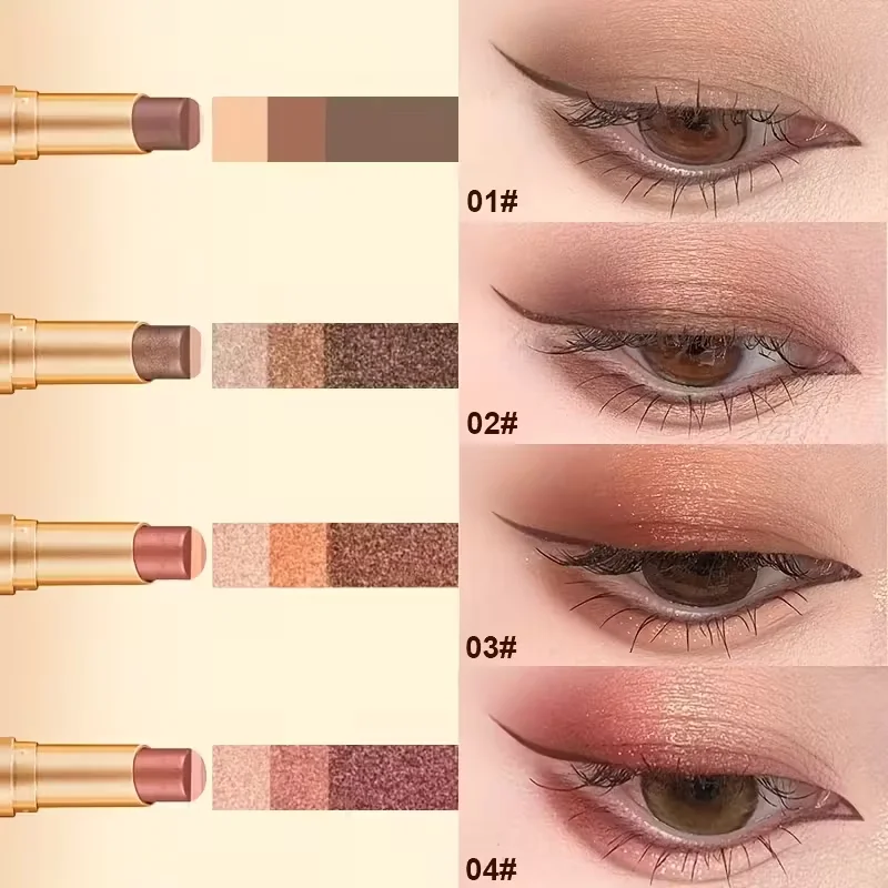 Three Color Eye Shadow Stick, Waterproof and Sweat Resistant, Easy to Apply, Suitable for Beginners to Create Amazing Eye Makeup