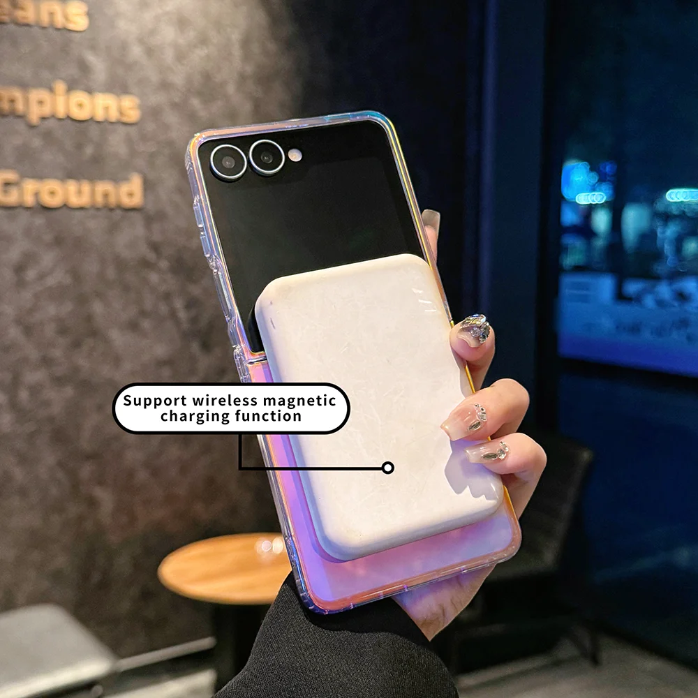 For Samsung Z Flip 7 6 5 4 3 Glossy Suitcase Laser Magnetic Folding Hard Cover Mobile Phone Case Suitable for Galaxy Z Flip7