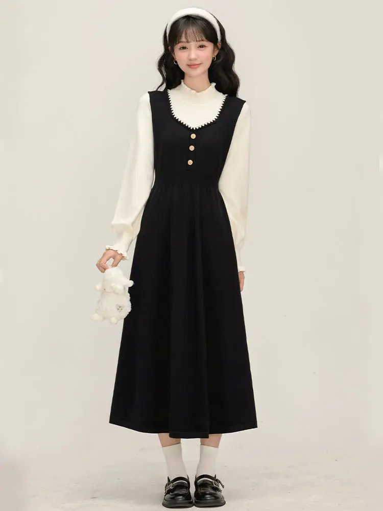 

Платья Женское платье Quinceanera 2023 Осень Полиэстер Лоскутное платье с завязками и круглым вырезом H-Line Современный минималистский стиль Городская леди