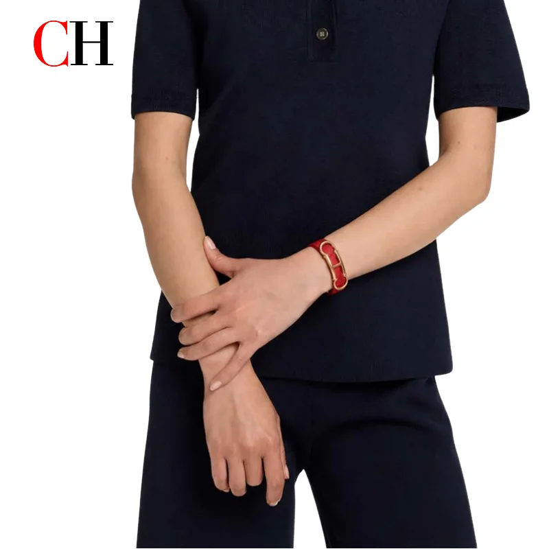 CH Classic Solid Tone WideShiny Gold H Buckle Layering Design Daily Date Night Party Matching Accessory