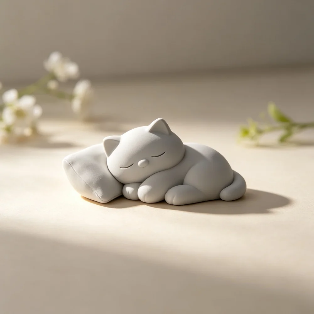 3D Printed Sweet Sleepy Feline Statue Desktop Decor Versatile Accent Piece For Restaurant Gym Dance Studio Lounge