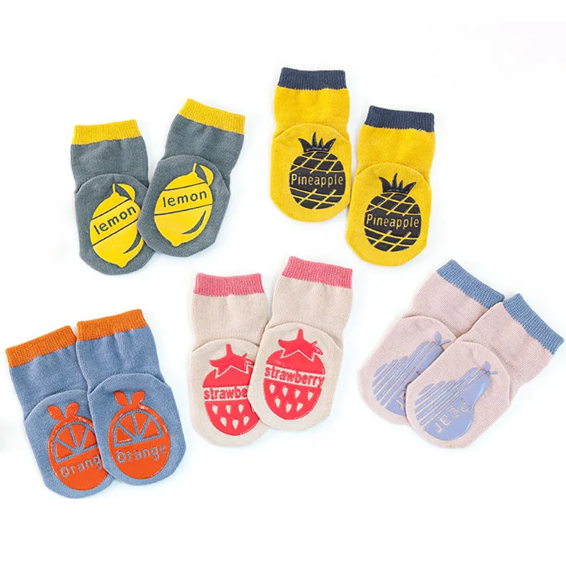 0-5T Cute Baby Girls Boys Toddlers Non Slip Floor Socks Kids Child Anti Skid Cotton Grip Socks Fruit Printed Spring Autumn