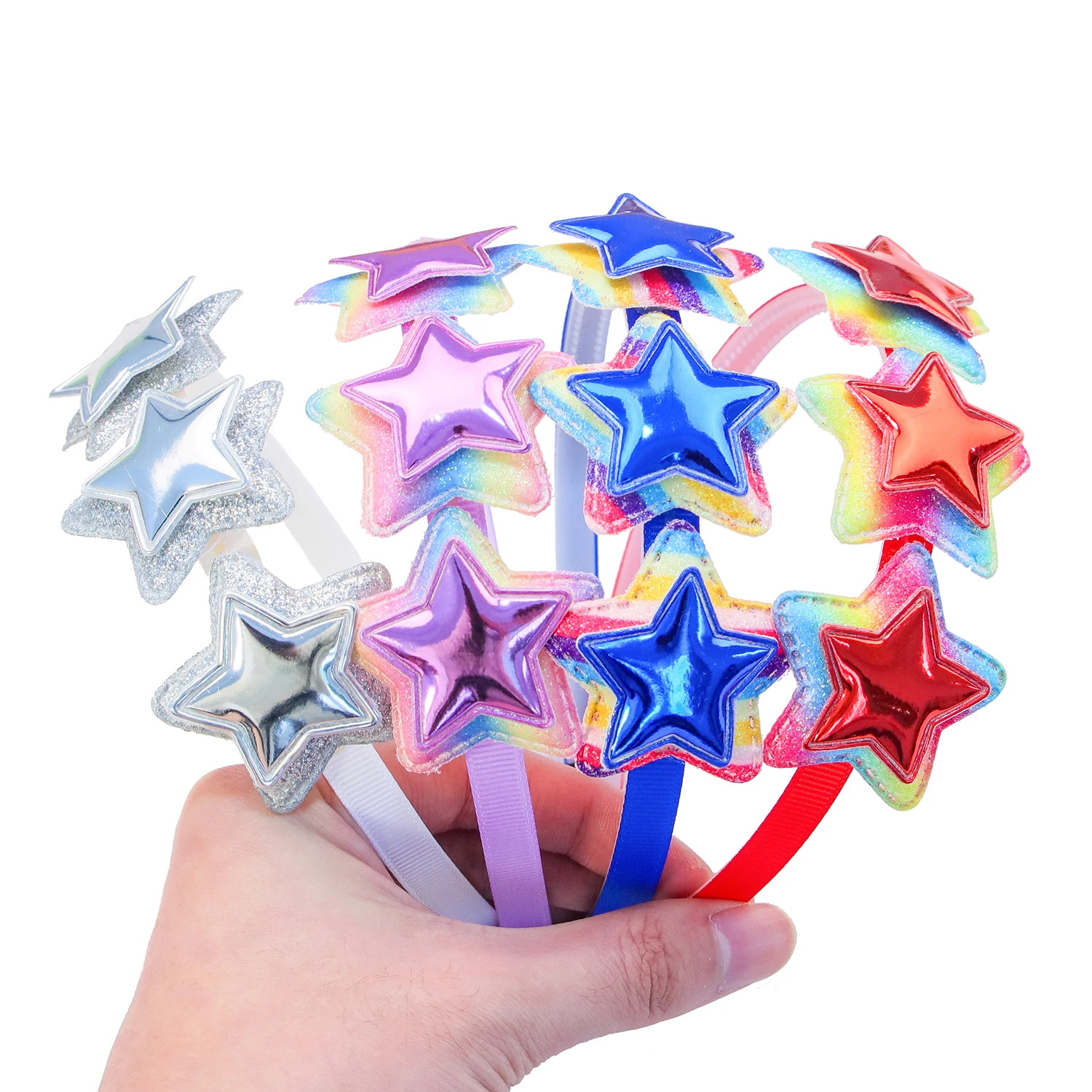 1PC Cute Girls Headbands Glitter Star Shaped Hairbands Rainbow Star Headbands Kids Children Party Decoration Hair Accessories