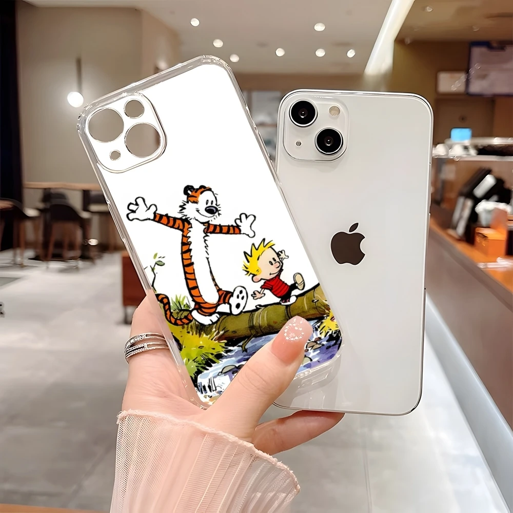 Cartoon C-Calvin And H-Hobbes Phone Case Transparent For Iphone 15 Plus 16 Pro Max 14 Pro 11 12 Pro 13 7 8 X XR XS SE Back Cover