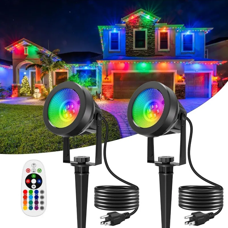 

RGB Spotlights Outdoor, LED Color Changing Landscape Lights, Waterproof Spotlight with US Plug for Yard Garden Tree Path House H